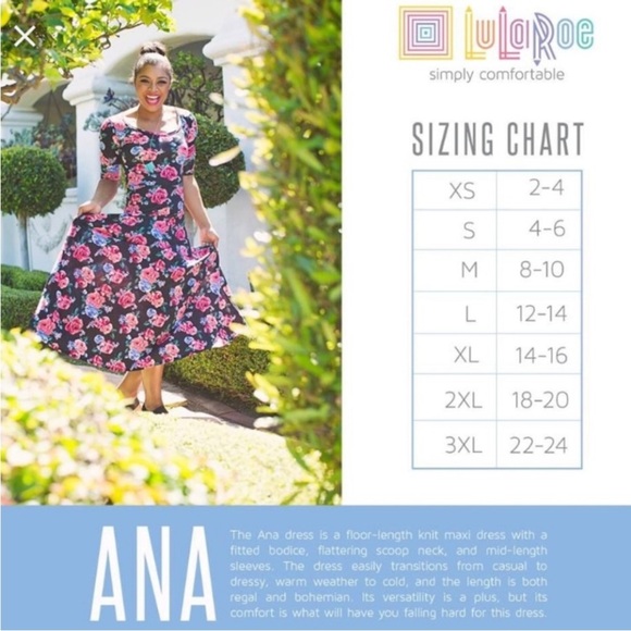 LuLaRoe Ana Dress Like New Plus Size 3XL Maxi Half Sleeve 0425 - Picture 10 of 10